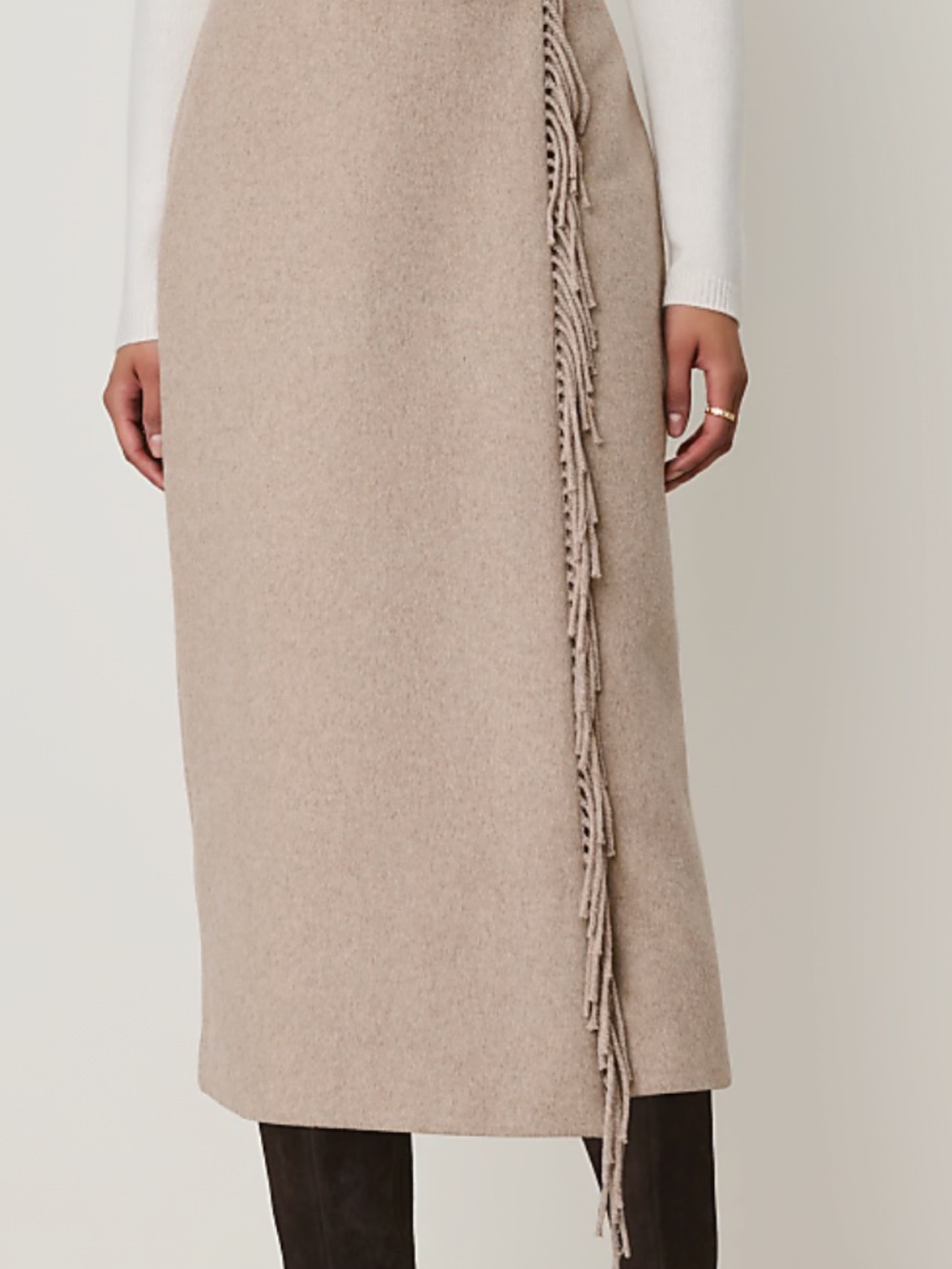 Mock Wrap Skirt with Fringe Edge